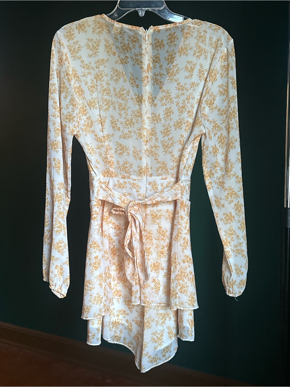 Floral Faux-Wrap Long-Sleeve Romper in Cream and Yellow - Picture 2 of 2